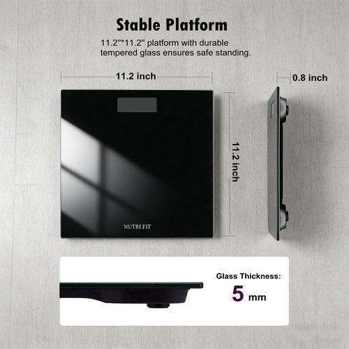 NUTRI FIT Digital Bathroom Scale Body Weight Scales 400 lbs Ultra Slim Most Accurate for Gym Yoga Studio with Large Backlit Display, Black