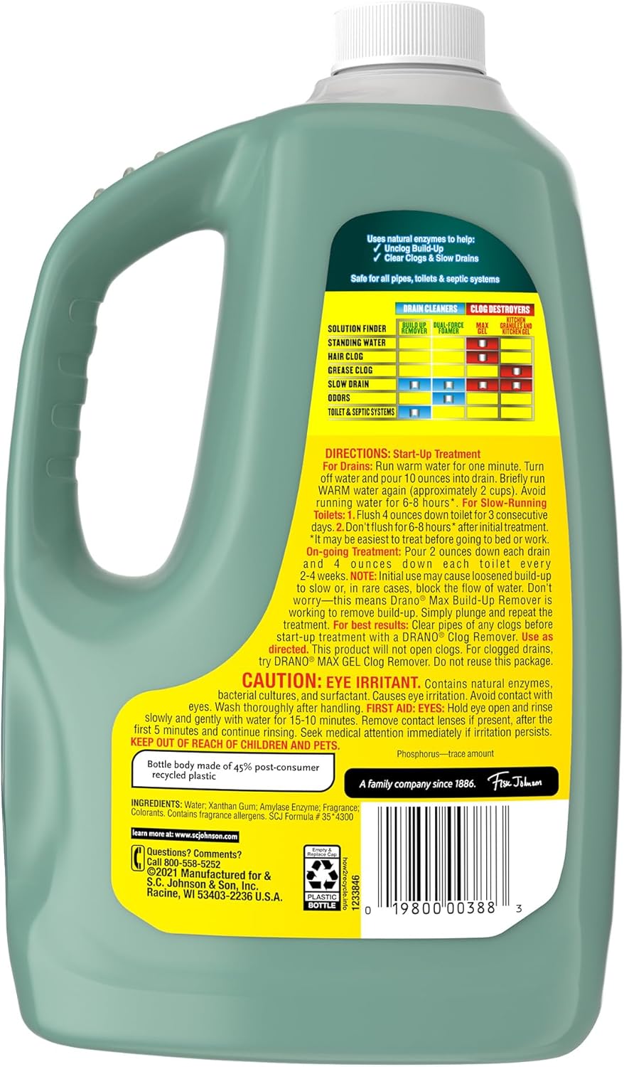 Drano Max Build-Up Remover | Enzyme & Probiotic Drain Cleaner - Prevent Clogs & Odors, 60 oz