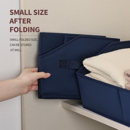 Homsorout Decorative Storage Baskets - Trapezoid Closet Bins with Handles, 3 Pack, Navy Blue