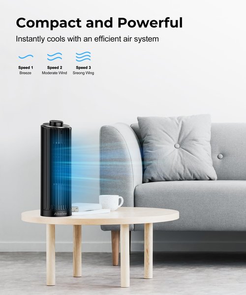 Abolee Tower Fan, 23ft/s Desk Fan, 70° Oscillating Table Fan for Bedroom, Standing Table Fan with 3 Modes, 2024 New 13 Inch Bladeless fan for Bedroom, Home,Office Gray