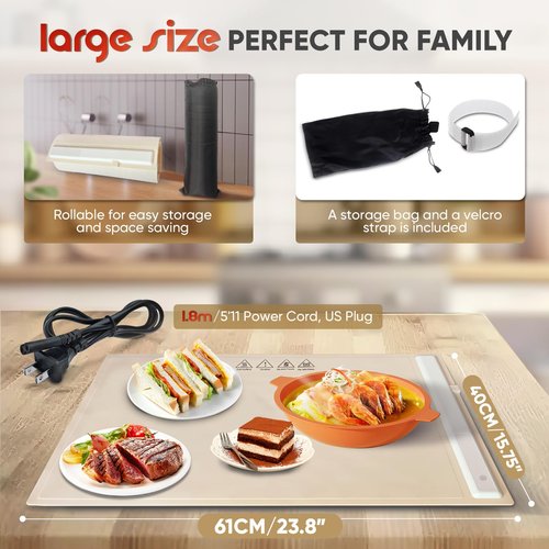 DETEIN Silicone Electric Heating Tray Foldable Food Warmer Electric Warming Tray Portable Food Warming Tray Electric Food Heating Mat Heating Pad Food Warmer Tray for Party Buffet Family Gathering