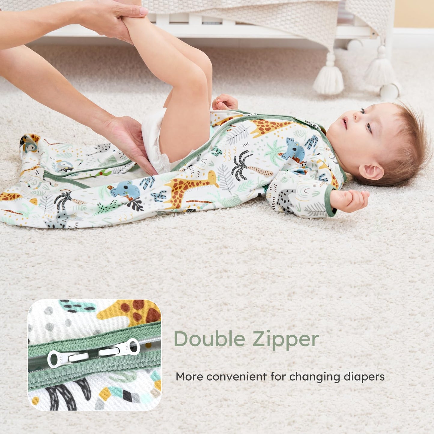 Yoofoss Baby Sleep Sack 6-12 Months Long Sleeve Wearable Blanket Baby 100% Cotton 2-Way Zipper 0.5 Tog Infants Sleeping Sack, Lightweight(Medium)