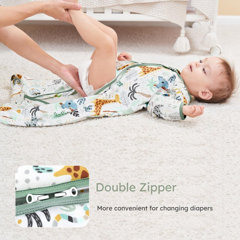 Yoofoss Baby Sleep Sack 6-12 Months Long Sleeve Wearable Blanket Baby 100% Cotton 2-Way Zipper 0.5 Tog Infants Sleeping Sack, Lightweight(Medium)