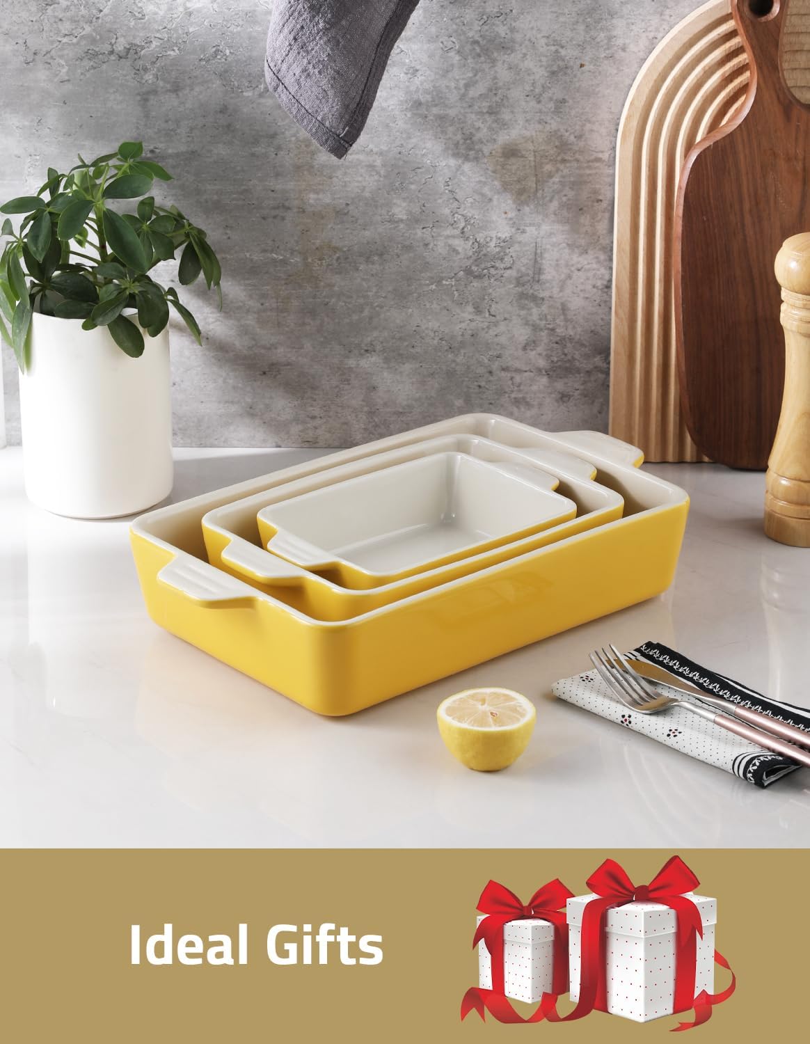 Sweejar Ceramic Bakeware Set - Rectangular Lasagna Dish for Oven & Daily Use | 11.8 x 7.8 x 2.76 Inches - Yellow