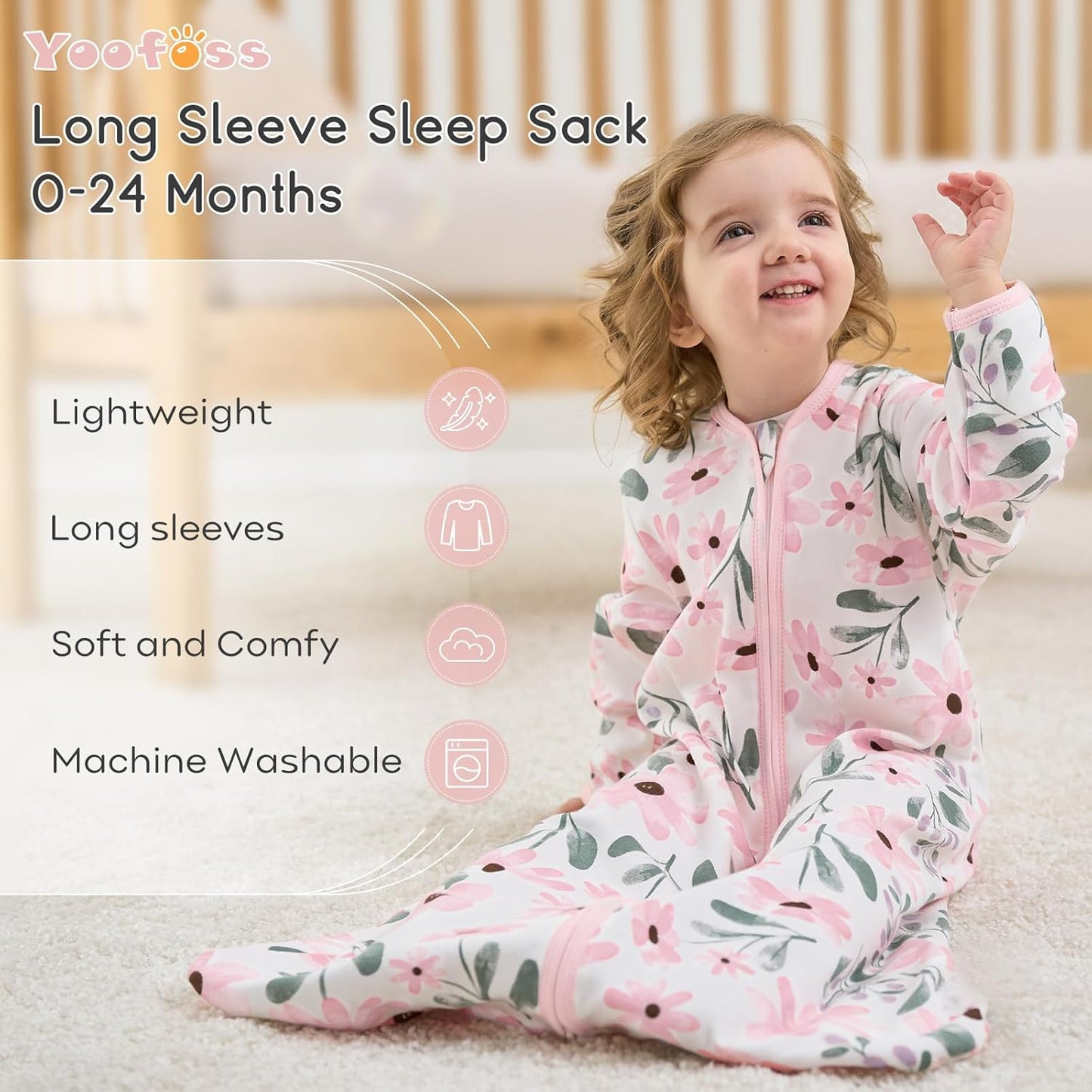 Yoofoss Baby Sleep Sack - 100% Cotton Long Sleeve Wearable Blanket for Infants 6-12 Months | 2-Way Zipper, 0.5 Tog