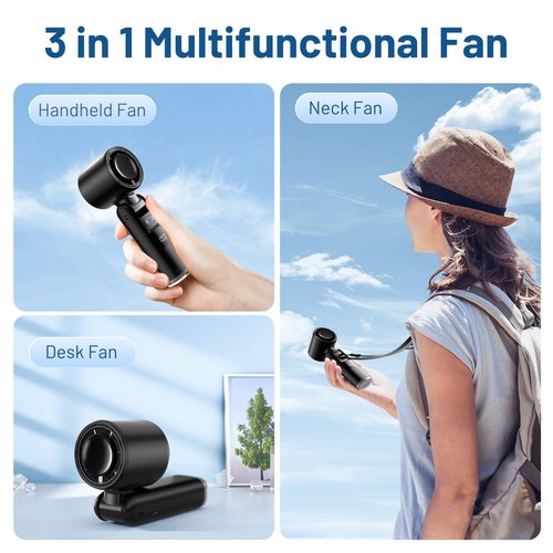 Lerat Portable Handheld Turbo Fan, 5 High-Speed Wind, Battery Operated, Up to 12H Runtime, 3 IN 1 Hand Fan with LED Display & Flashlight, Personal Cooling Fan for Travel, Outdoor, Beach Essentials