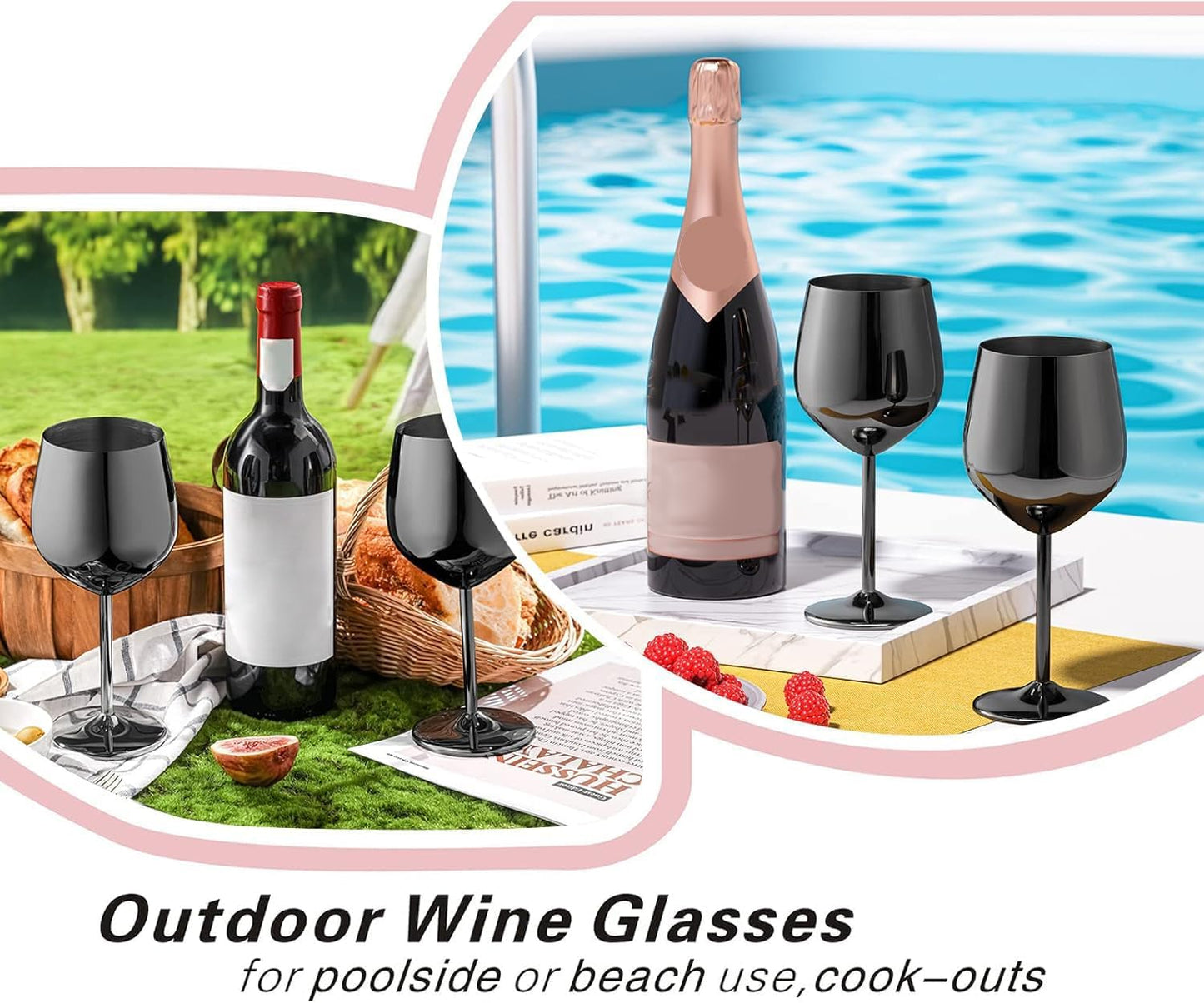 WOTOR Wine Glasses Set of 2, 18oz Stainless Steel Wine Glasses, Unbreakable & Portable Stemmed Metal Wine Glass for Outdoor, Travel, Camping and Pool, Ideal Gift for Wine Lovers (Glossy Dark Grey)