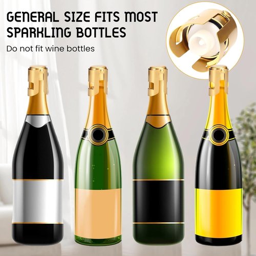 Champagne Stoppers Stainless Steel, Prosecco Sparkling Wine Bottle Stopper with Silicone Sealing Plug, Leak proof Keep Fresh Reusable Champagne Cork & Saver (Gold, 2 Pack)