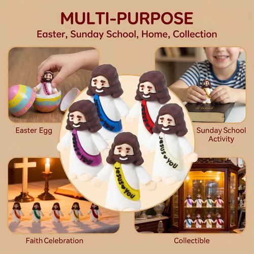 Little Jesus Figures - 30 Pack Mini Jesus Figurines in 5 Colors for Easter Party Favors | Ideal for Sunday School & Church Celebrations