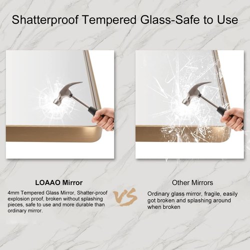 LOAAO Gold Bathroom Mirror - 72”x36” Rounded Rectangle Design | Wall-Mounted, Anti-Rust Tempered Glass