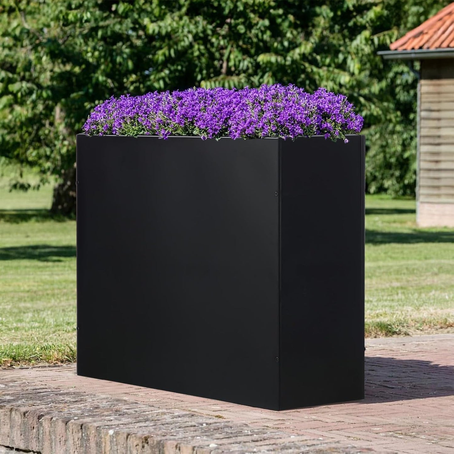 SUNNYPARK Large Metal Planter Box - 32”x 12”x 24” | Heavy-Duty Rectangular Black Planter with Drainage Holes for Outdoor Garden
