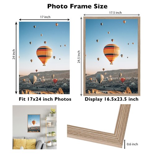 JCJMY 17x24 Picture Frame Rustic Brown for Poster Photo Picture, Horizontal and Vertical Formats for Wall Hanging, 17 x 24 Wall Gallery Poster Photo Frame for 17 by 24 Photos Posters, Rustic Brown