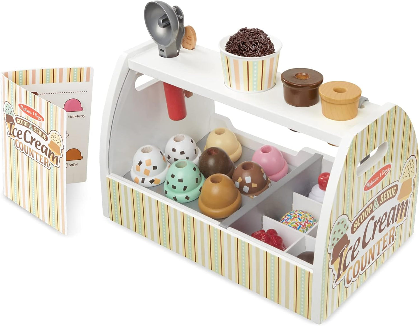 Melissa & Doug Wooden Ice Cream Counter - Pretend Play Store with 28 Accessories for Kids 3+