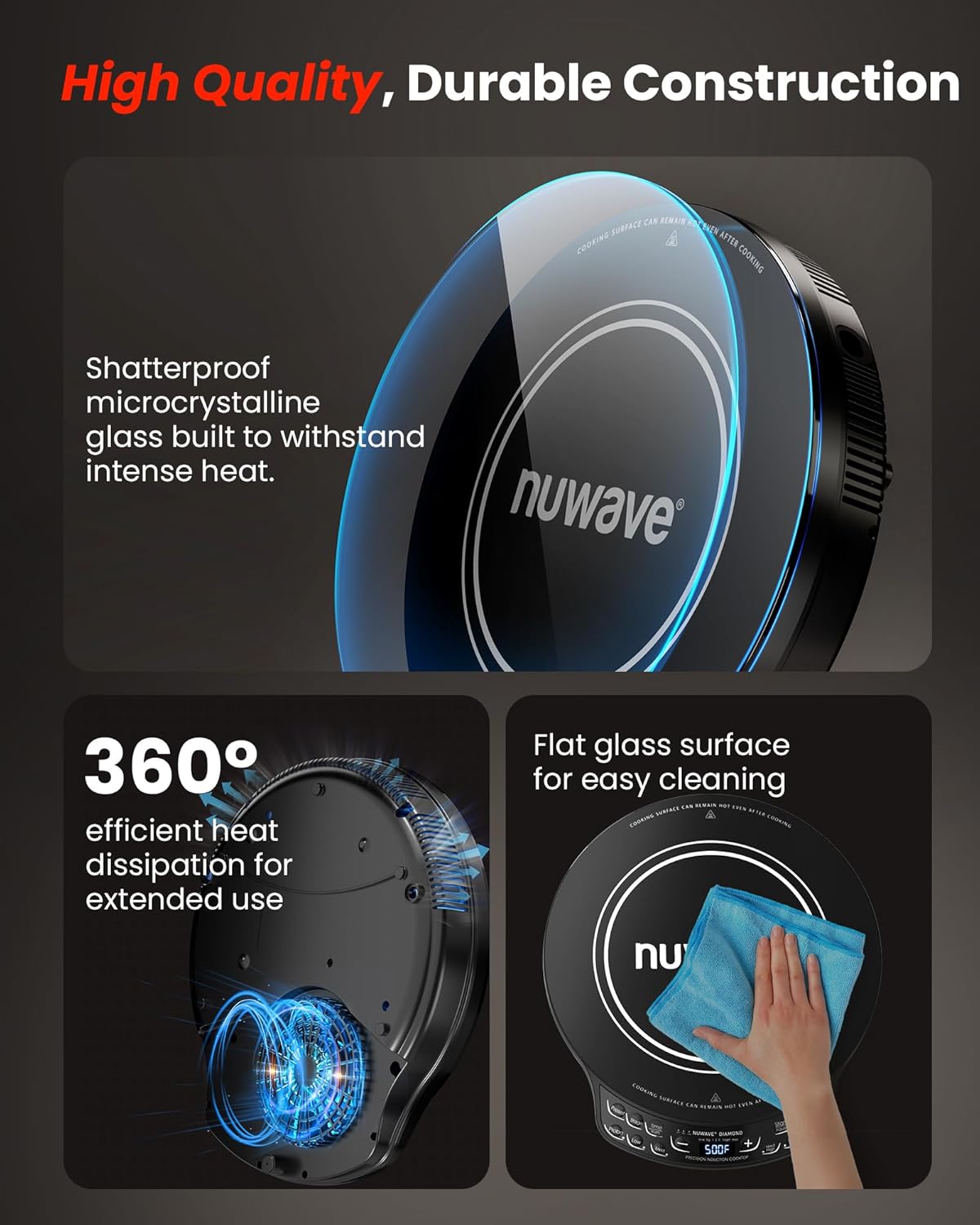 Nuwave Portable Induction Cooktop - Advanced Countertop Burner with Probe & 91 Temperature Settings | 12” Ceramic Glass