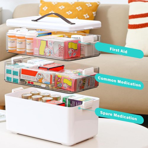Homaigie Extra Tall 3-Tier Medicine Cabinet Organizer - Portable Storage Box with Leather Handle for Home & Travel