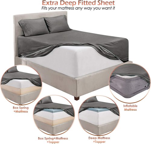 Hearth & Harbor Queen Sheet Set - Extra Deep Pocket for 18-24 Inch Mattresses - 6 Piece Grey Set