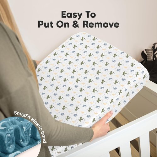 KeaBabies Organic Crib Sheets - 2-Pack Fitted Jersey Cotton for Baby Bed | Soft & Cute Dragon Tale Prints, 52x28