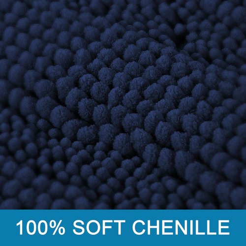 H.VERSAILTEX Bath Mats for Bathroom Non Slip Extra Thick Chenille Striped Bath Rug 24" x 36" Absorbent Non Skid Fluffy Soft Shaggy Rugs Washable Dry Fast Plush Mats for Indoor, Bath Room, Tub - Navy