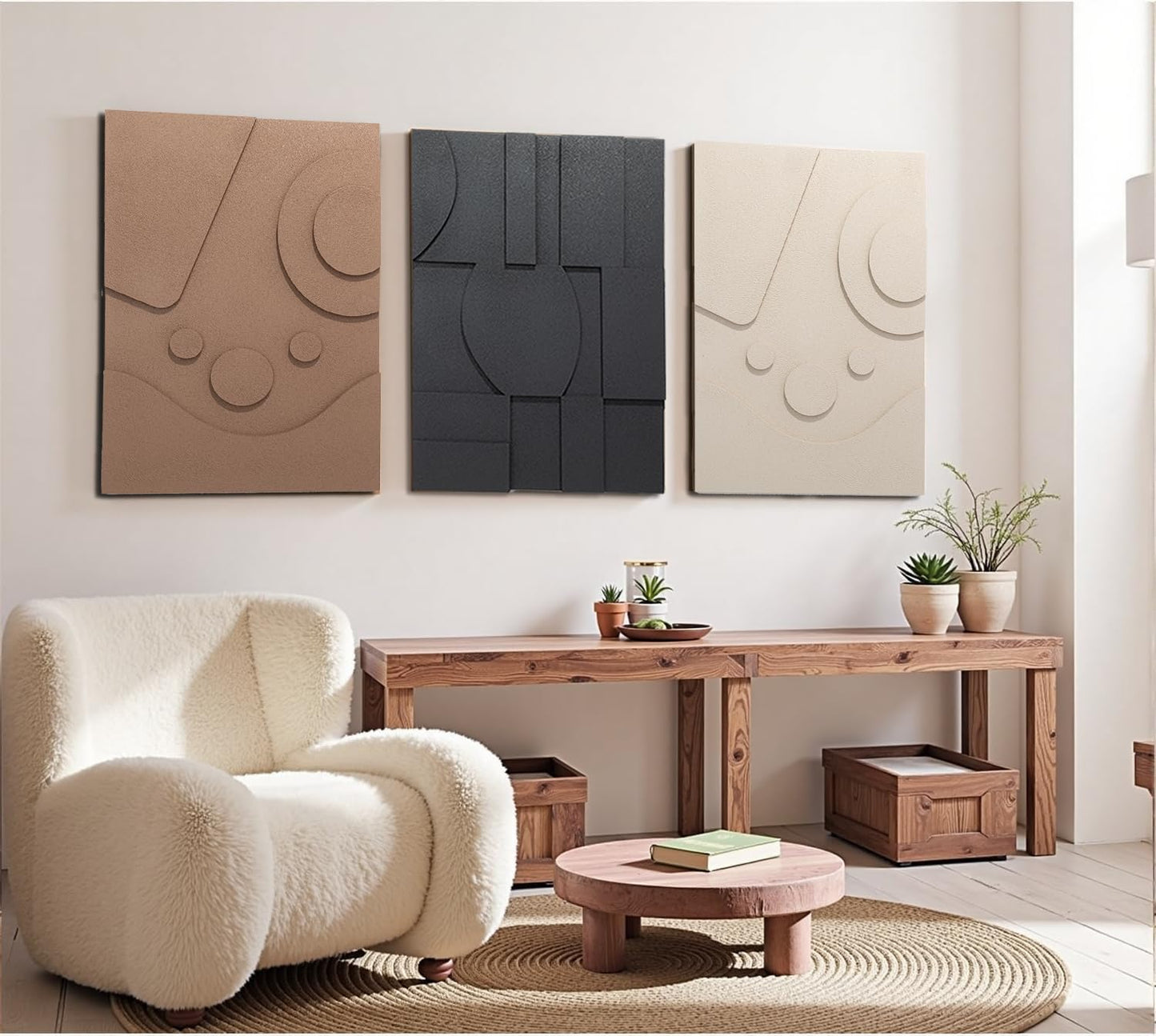 OIUYTOH 3D Textured Abstract Wall Art - Modern Black and Beige Geometric Design | 24x36 In for Living Room, Bedroom, Office