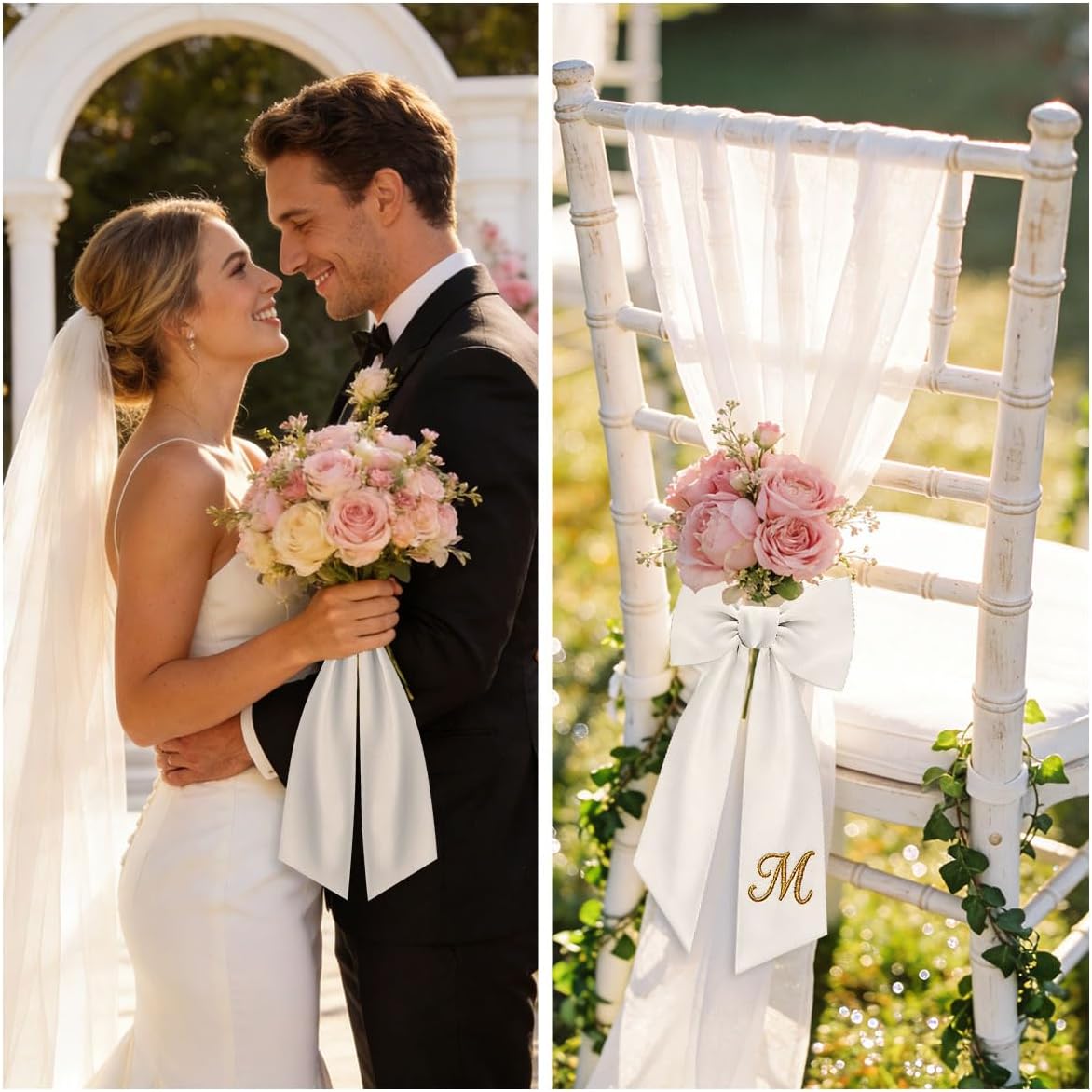 Skiennix Wreath Sash - 2Pcs White Embroidery Blanks for Monogramming | Perfect for Home, Party & Weddings