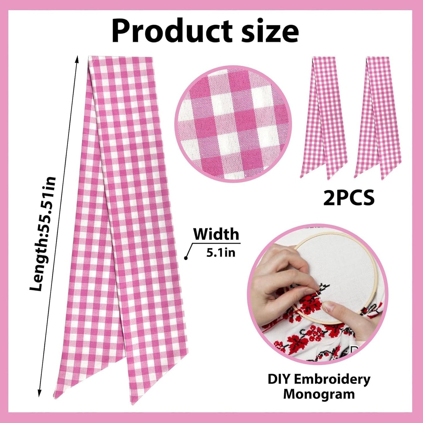 Regine Switzerland Christmas Wreath Sash - Pink Plaid Burlap Decor for Front Door | 2 Pieces