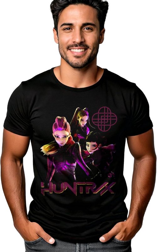 Huntrix Kpop Demon Hunters Adult Black Crew Neck T-Shirt - Stronger Together Design