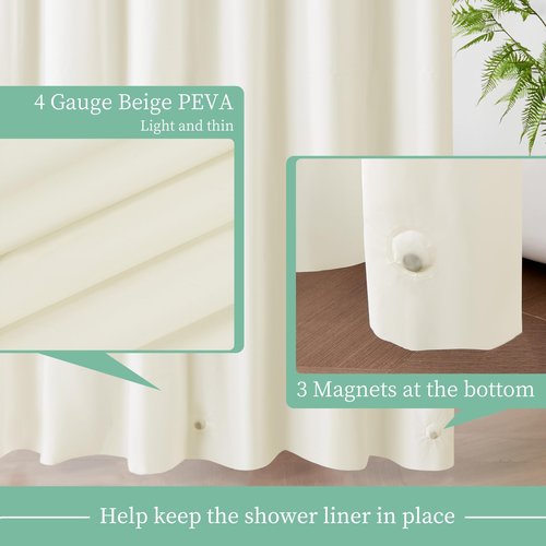 Mrs Awesome Beige Shower Curtain Liner with 3 Magnets, 72x72 Premium Flexible Sturdy Plastic Shower Curtain for Bathroom Lightweight & Waterproof, Beige