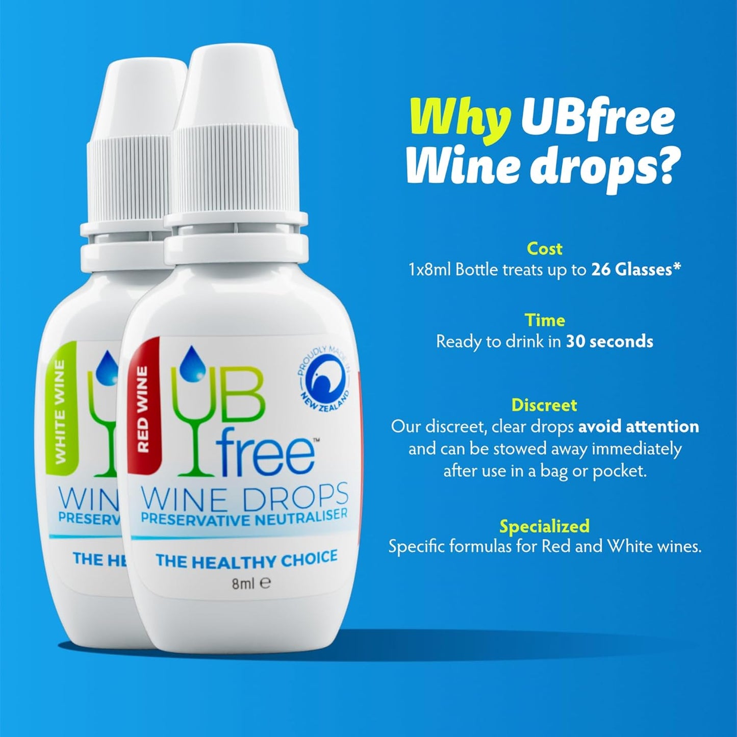 UBfree Wine Drops - 2pk Red & White - Removes Sulfites and Histamines from Red and White Wines | Naturally Eliminate Wine Headaches Sensitivities and Allergies | Odorless Tasteless | Discrete Portable