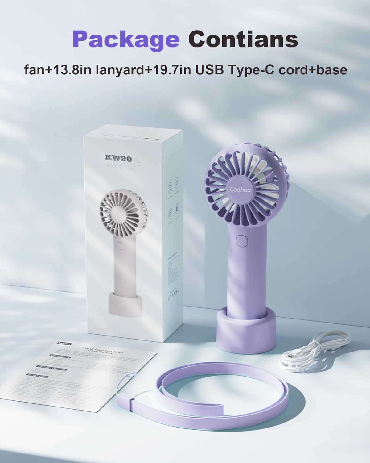 Skiennix Mini Handheld Fan - USB Rechargeable, 3-Speed Portable Design | Ideal for Makeup, Travel & Office - Purple