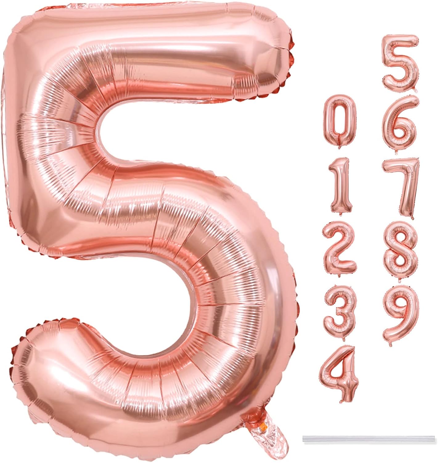 Regine Switzerland 40 Inch Rose Gold Number 5 Balloons - Self-Inflating Foil Mylar for Birthday Celebrations