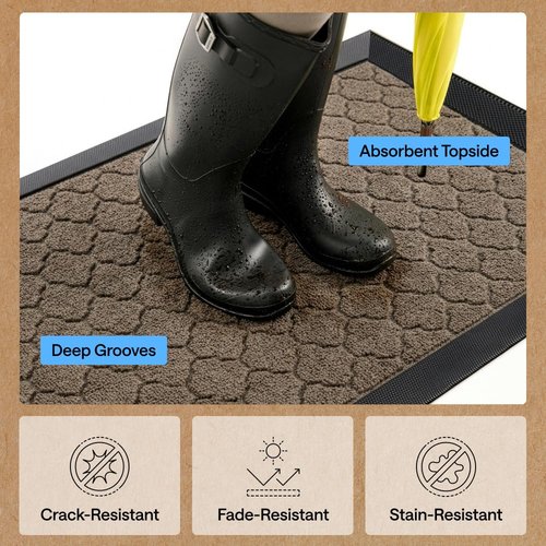 GORILLA GRIP 100% Waterproof All-Season WeatherMAX Doormat 35x23, US Designed Natural Rubber, Stain and Fade Resistant, Low Profile Indoor Outdoor Door Mats, Easy Clean Patio Mat, Latte Quatrefoil