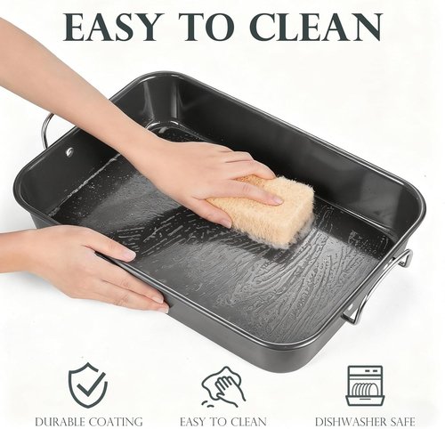 KITESSENSU Nonstick Roasting Pan - Heavy Duty Turkey Roaster with Rack | 15 x 11 Inch, Gray