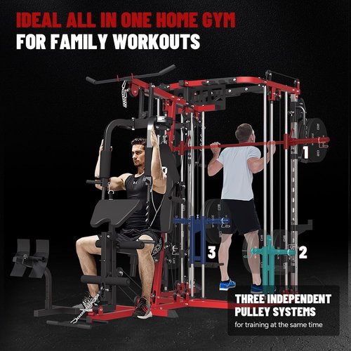 All-In-One Home Gym System - Multi-Function Smith Machine with Cable Crossover | Full Body Workout Trainer