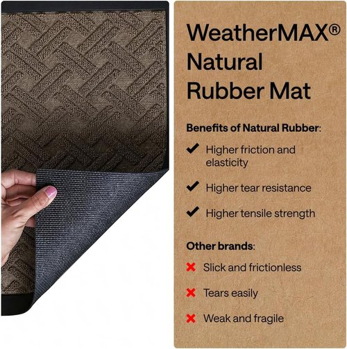 GORILLA GRIP Waterproof All-Season WeatherMAX Doormat - Natural Rubber, Stain & Fade Resistant, 29x17, Taupe Basket Weave