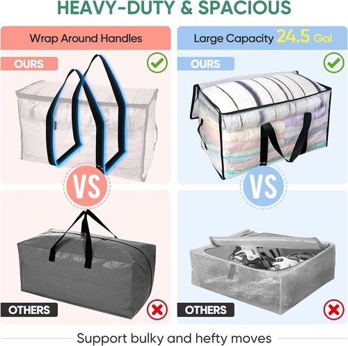 BALEINE 6-Pack Oversized Moving Bags - Durable Reinforced Handles & Versatile Storage Solutions