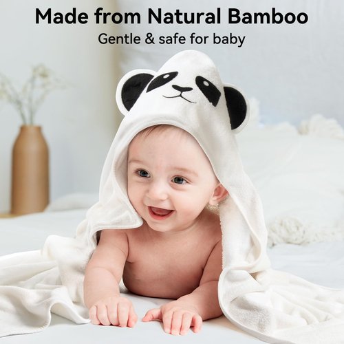 BubblePanda Hooded Baby Towels for Newborn, Rayon Made from Bamboo Baby Bath Towels with Hood for Boys Girls Toddlers Super Soft & Absorbent Newborn Bath Essentials (30 X 30 Inch)