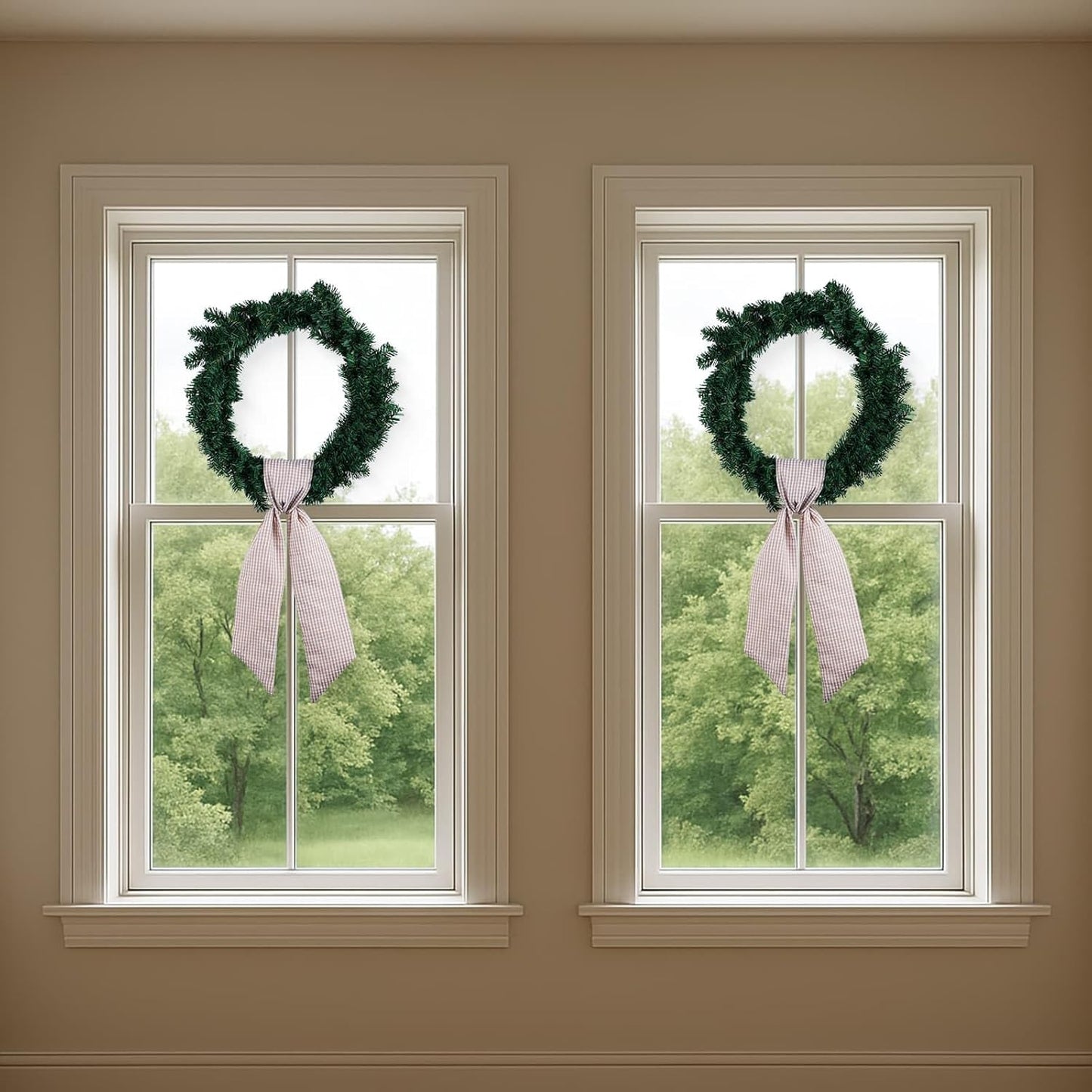 Regine Switzerland Beige White Gingham Wreath Sash - 5.12" Wide x 54.33" for Fall & Thanksgiving Decor