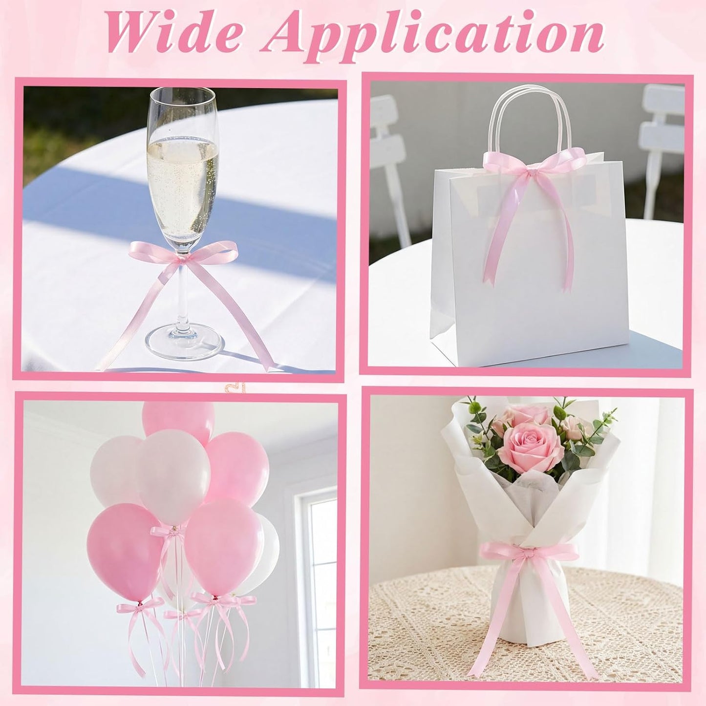 Skiennix Bow Cake Toppers - 18 PCS Pink Ribbon Bows with 1 Happy Birthday Topper | Perfect for Weddings & Showers