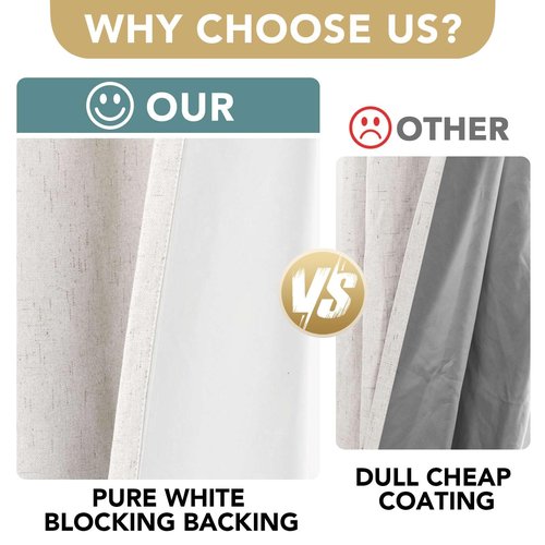 H.VERSAILTEX Primitive Linen Curtains 100% Blackout Curtain Drapes Burlap Fabric Curtains with White Thermal Insulated Liner, Grommet Top Drapes Living Room/Bedroom (2 Panels, 42 x 63 Inch, Ivory)