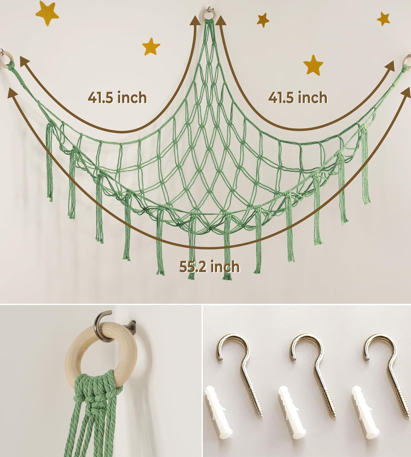Mirolam Stuffed Animal Hammock - Corner Net Toy Storage Organizer in Matcha Green for Bedroom & Nursery