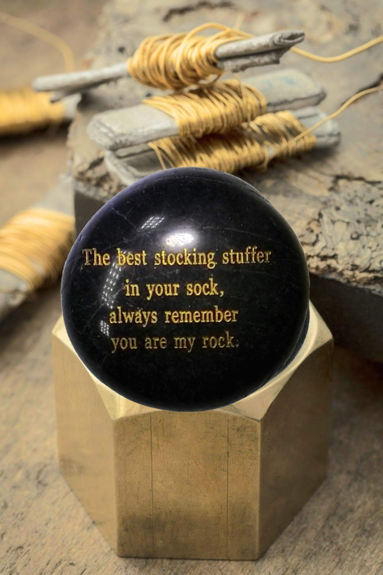 The best stocking stuffer in Your sock, always remember, you are my rock, engraved rock (Black)