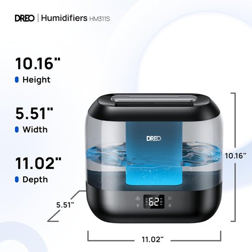 Dreo Smart Humidifier - 4L Top Fill Cool Mist for Large Rooms | 36H Runtime, Touch/App/Voice Control, Nightlight, Black