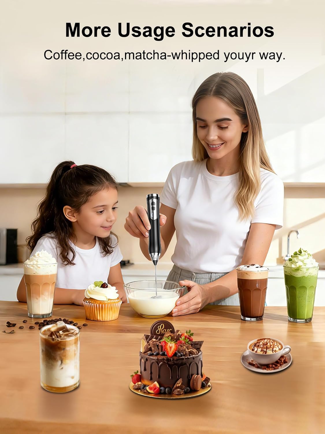 Skiennix Rechargeable Milk Frother - High-Power Handheld Foam Maker for Matcha & Lattes | IP67 Waterproof