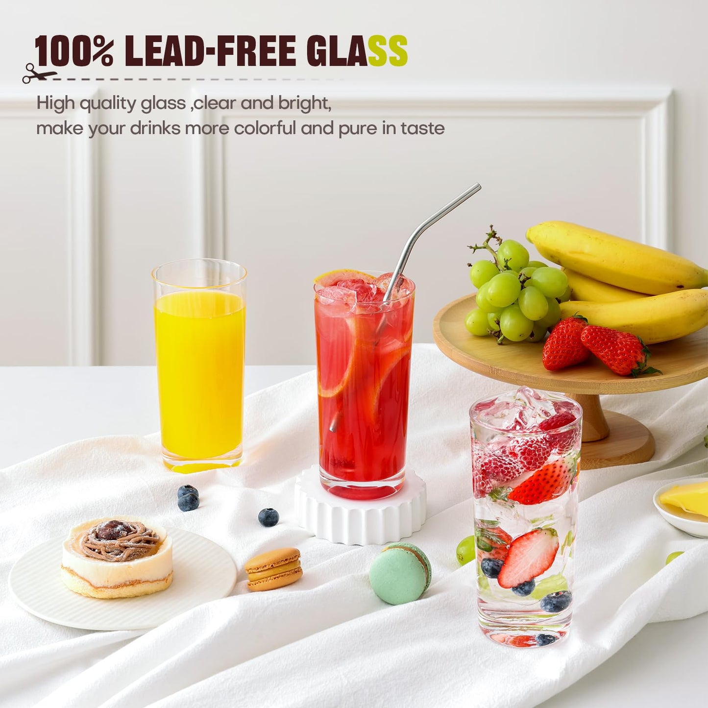 OUWO Highball Glasses Set of 6, 16oz Tall Drinking Glasses, Water Glass for Kitchen, Tom Collins Glasses, Mojito Glass Cups, Cocktail Glasses for Bar Glassware