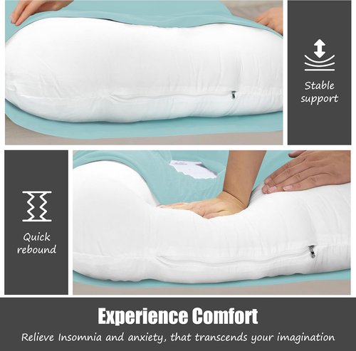 HIPHOP PANDA U-Shaped Pregnancy Pillow - Full Body Maternity Support with Cooling Cover | 57 Inch, Ice Blue