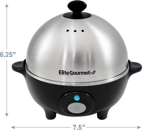 Elite Gourmet EGC-508 Rapid Egg Cooker - 7 Egg Capacity, Auto Shut-Off, Stainless Steel Design | Recipe Book Included