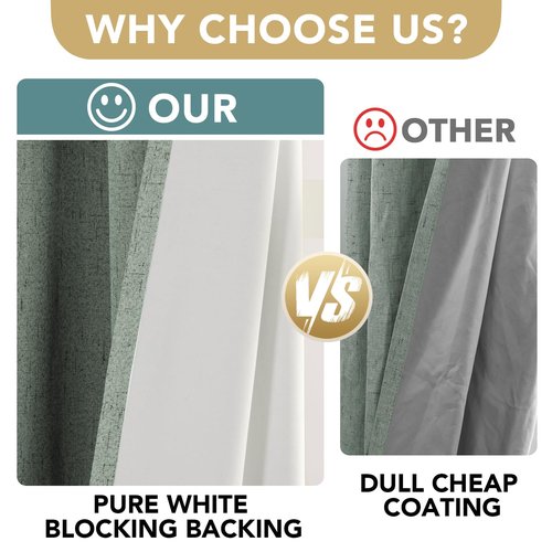 H.VERSAILTEX Linen Blackout Curtains Durable Thick Textured Linen Look 100% Blackout Patio Door Curtain Anti Rust Grommet Extra Wide Sliding Door Curtain Panel, W100 x L84 inch, Green Bay