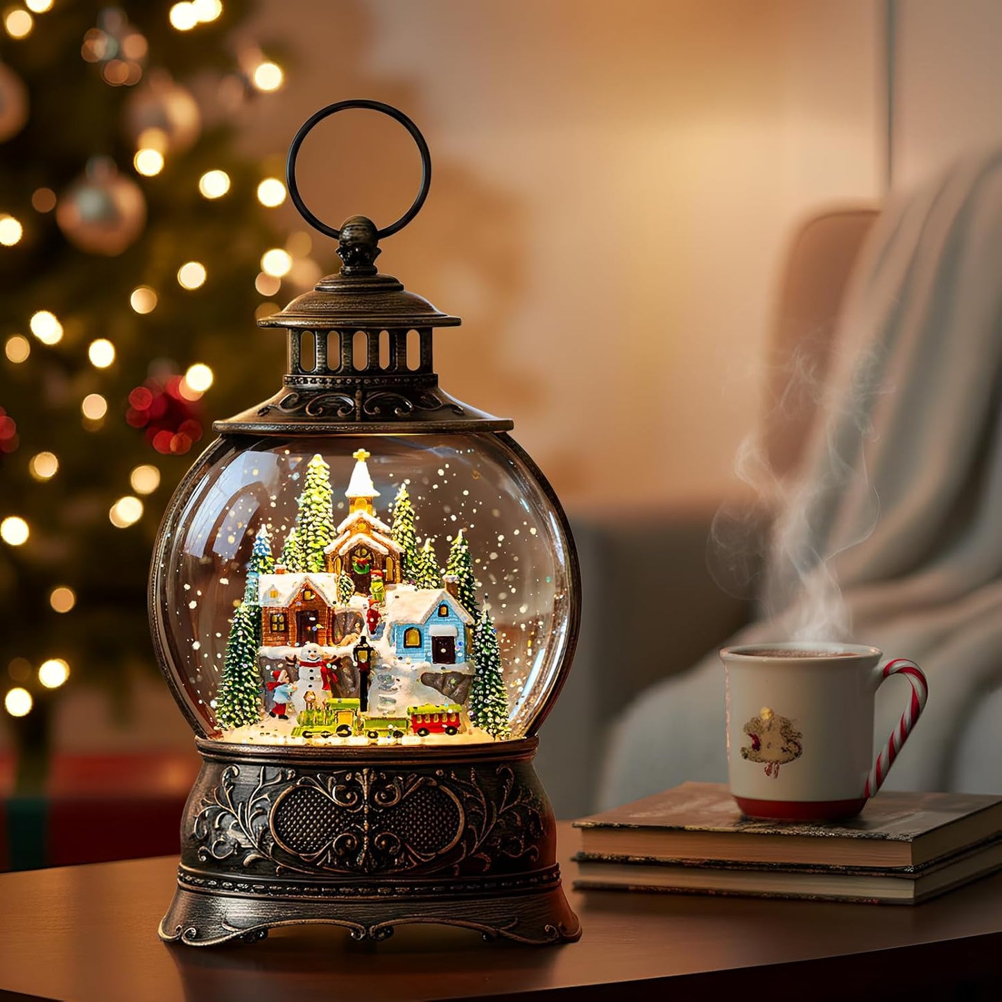 Regine Switzerland Christmas Snow Globe - Musical Water Lantern with Timer & USB/Battery Operation for Festive Decor