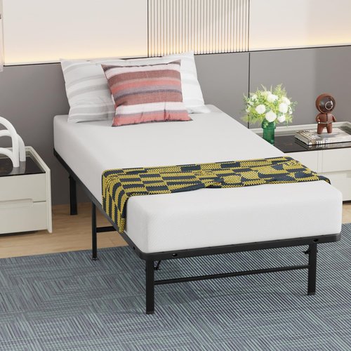BestMassage | Twin Bed Frame | Metal | Heavy Duty Steel Slats with 6 Legs | Foldable | Sturdy, No Box Spring Needed | Easy to Assemble with Under-Bed Storage | Furniture for Home, Dorms