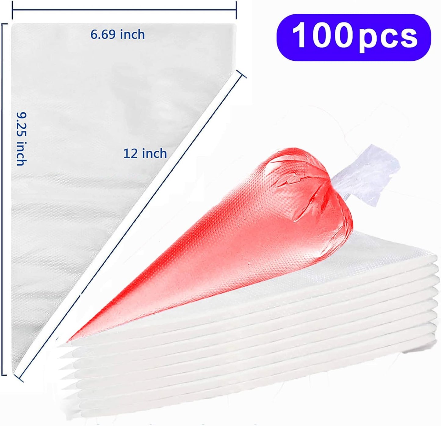 Tipless Piping Bags by 100 Pieces - Disposable Pastry & Icing Bags for Cake Decorating